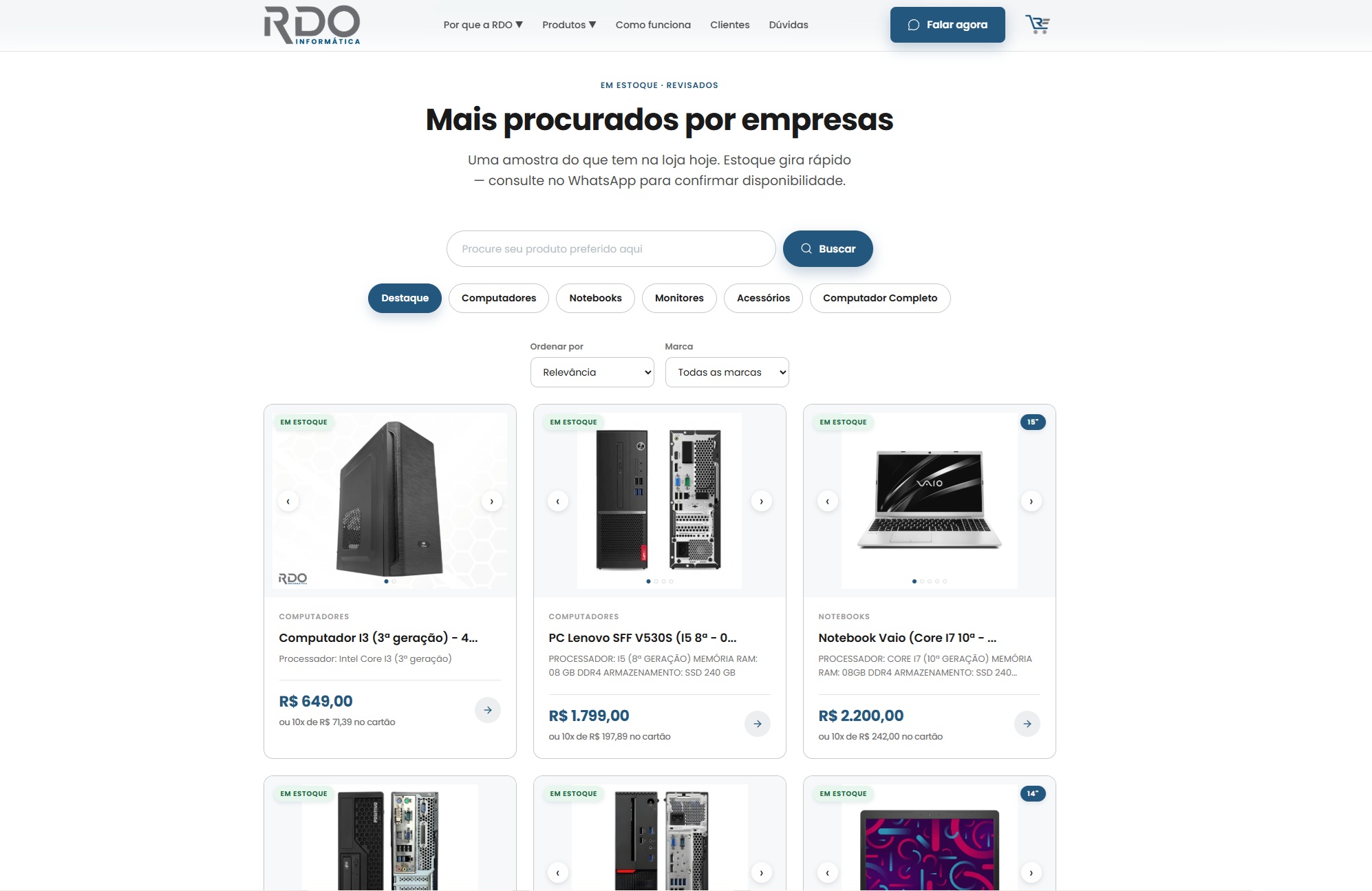 Site da RDO Informática, loja de computadores e notebooks no Rio de Janeiro